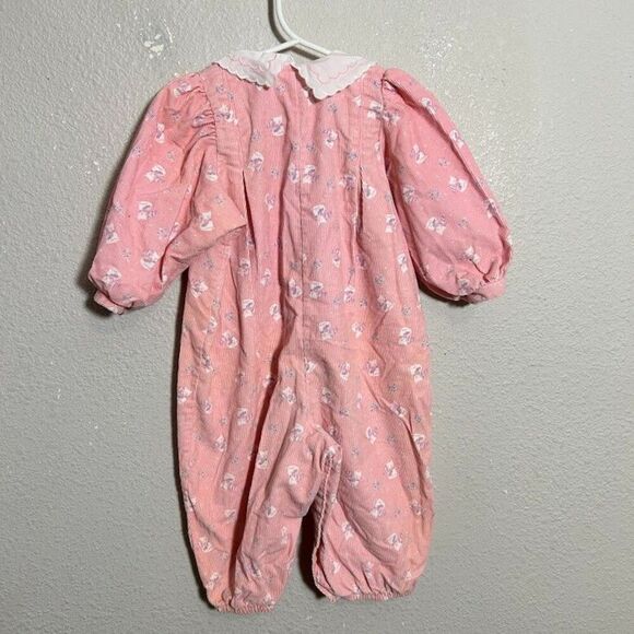 VTG 80s OshKosh Bubble Romper 12M Pink Corduroy Cat Print Peter Pan Collar - Picture 3 of 7
